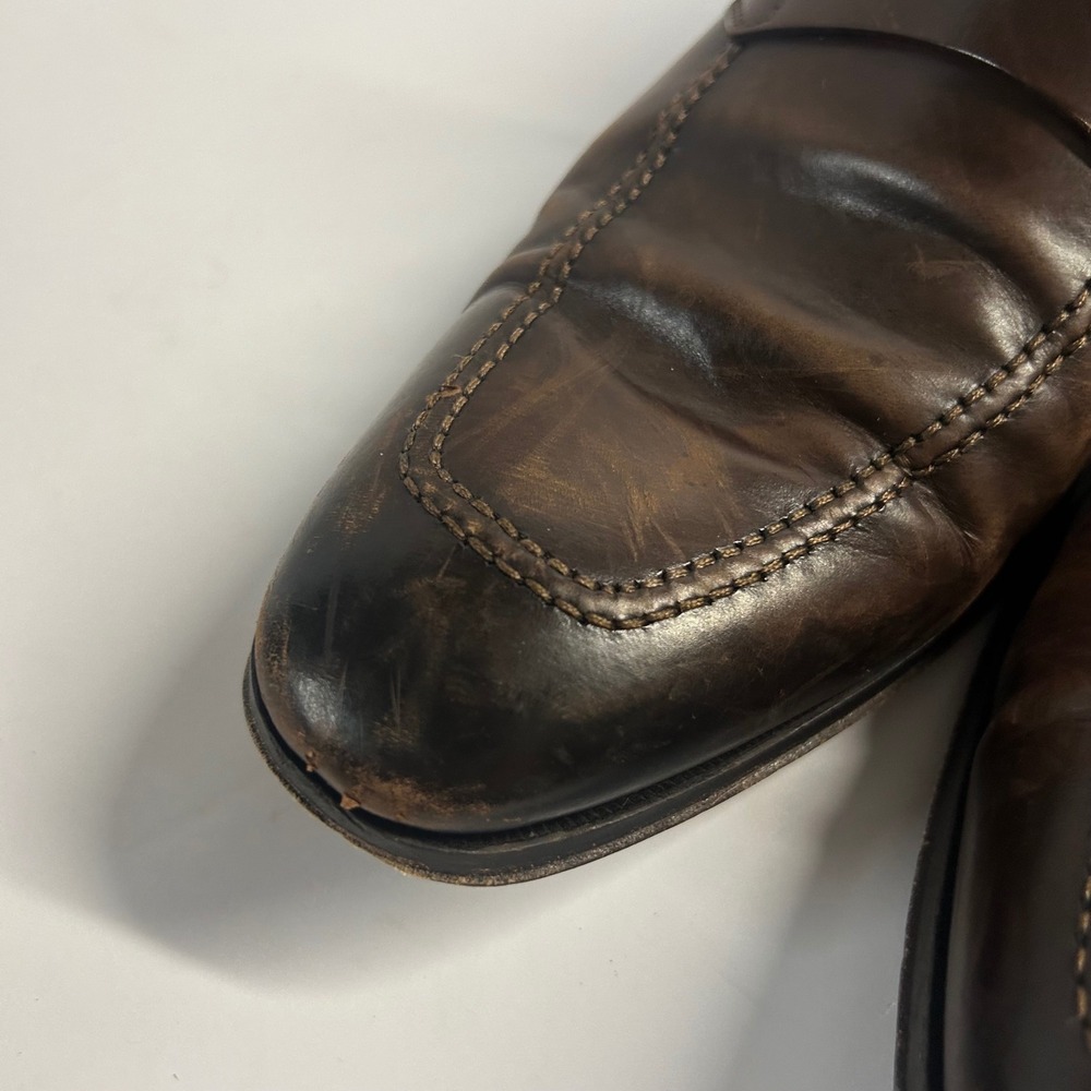 To Boot New York Brown Leather Penny Loafers Mens 11 Made in Italy Brogue Detail - Picture 2 of 8